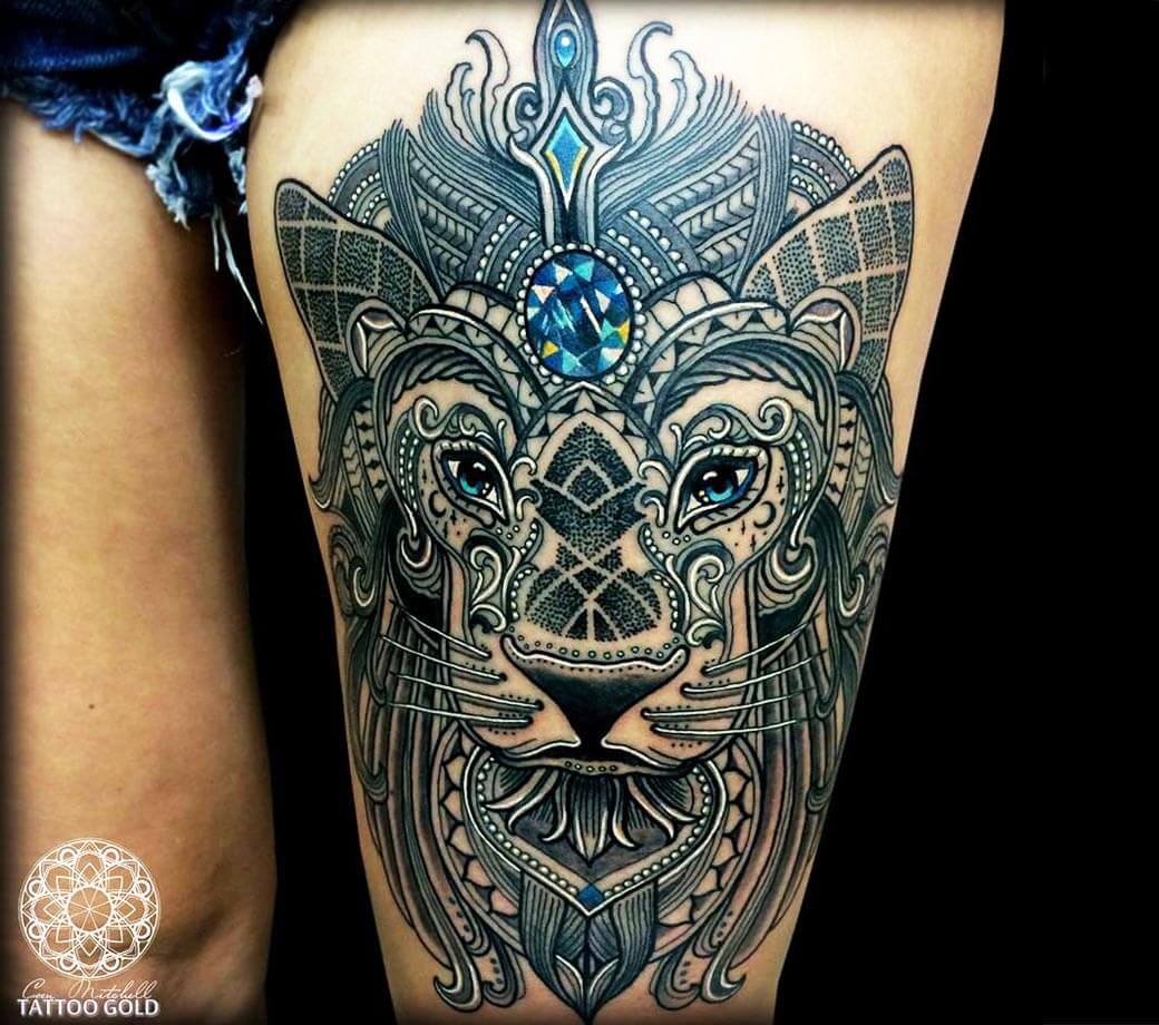 Tiger head vertical geometric tattoo ink Vector Image