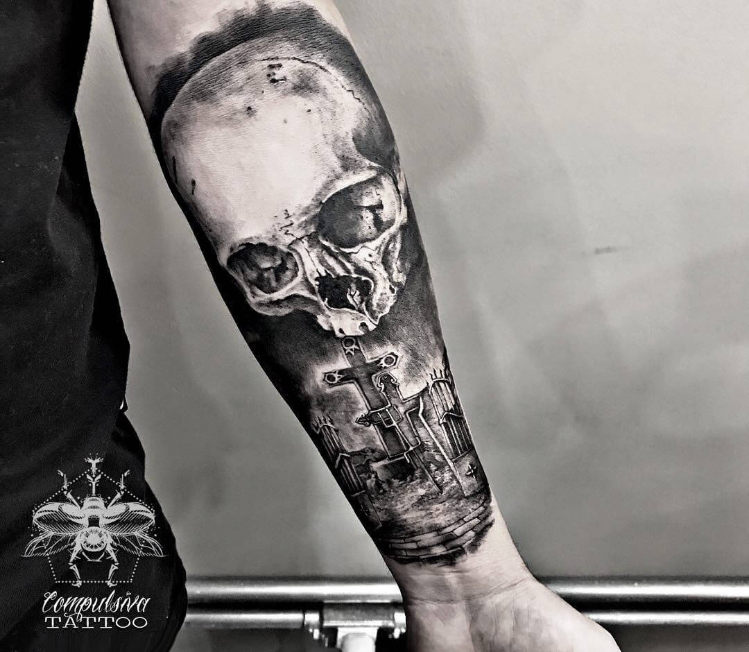 Elephant sugar skull and ravens by Boston Rogoz  Tattoos
