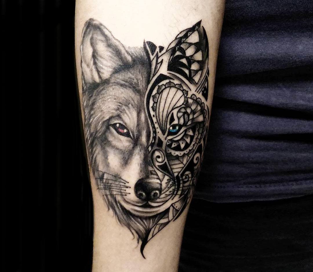 Traditional wolf head from  Tattoos By Shawn Edin  Facebook