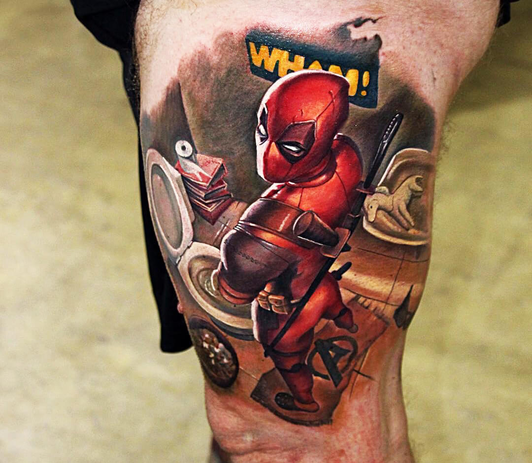 Gave some new life to this old Deadpool tattoo (not originally by me)! His  speech bubble used to say “Is this shit permanent?!” Well... | Instagram