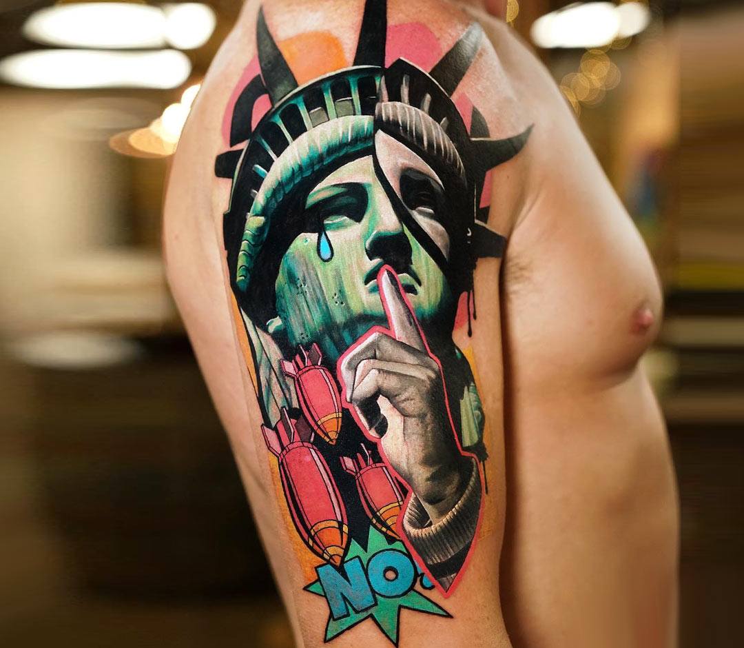 Angel Statue of Liberty with Roses Hour Glass and Birds Temporary Sleeve  Tattoos WannaBeInkcom