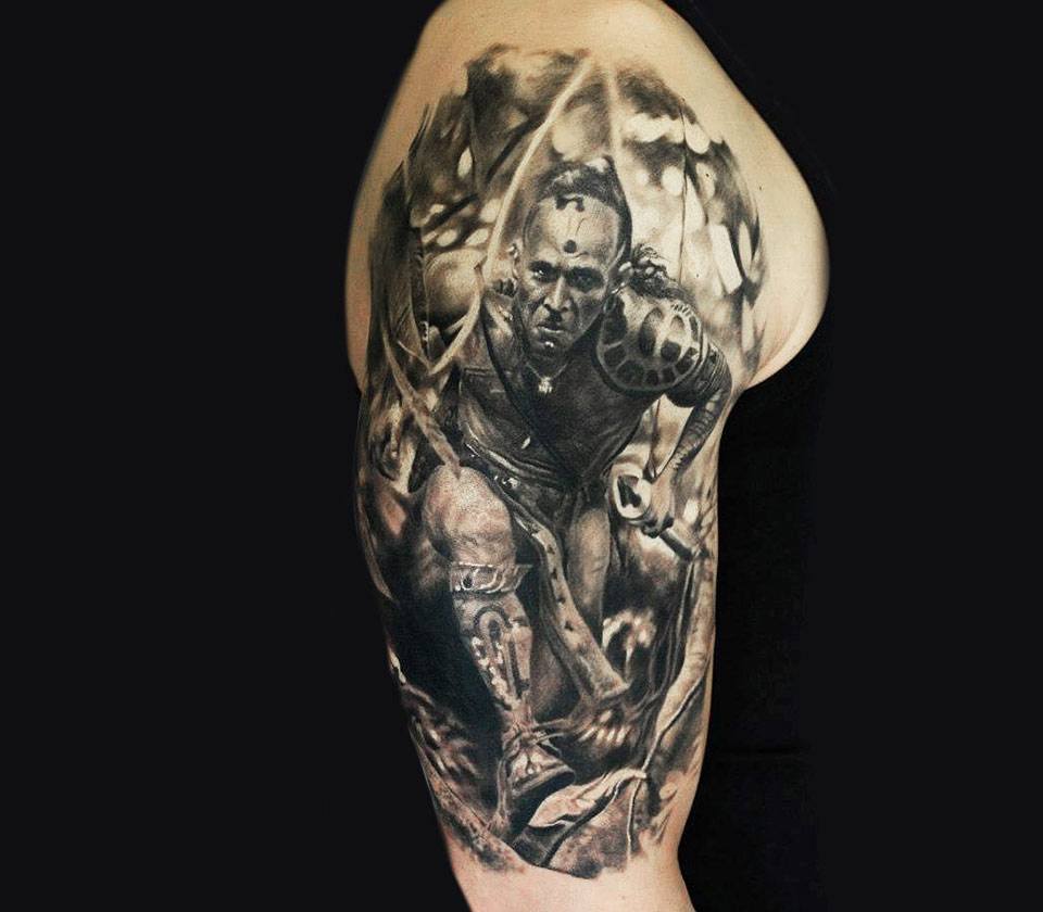 Close. realistic apocalypto realistic tattoo art Den Yakovlev. 