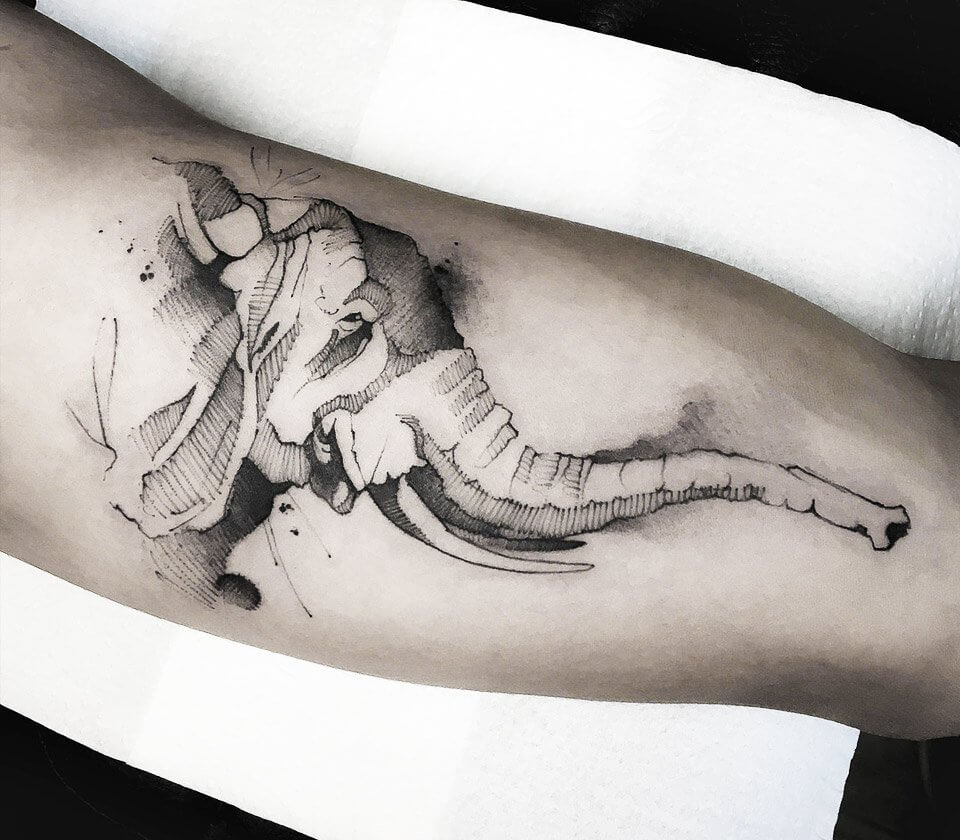 Sketch style elephant with dotwork accent | Tatoveringsidéer, Tatoveringer,  Elefanter