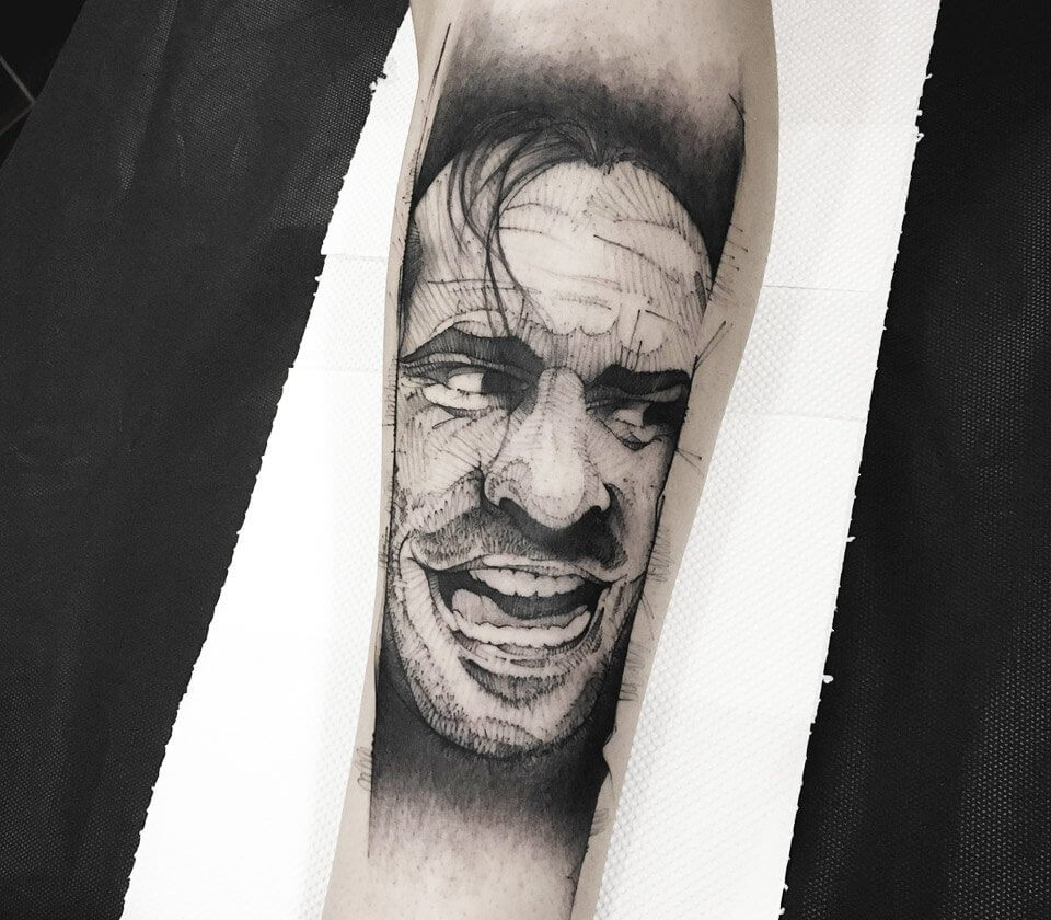 Art Junkies Tattoo Studio : Tattoos : Movie Horror : Black and Grey  portrait of Jack Nicholson from The Shining