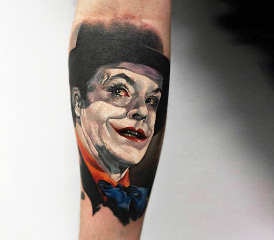 Tattoo photos Gallery. realistic joker realistic tattoo art Denis Sivak. 
