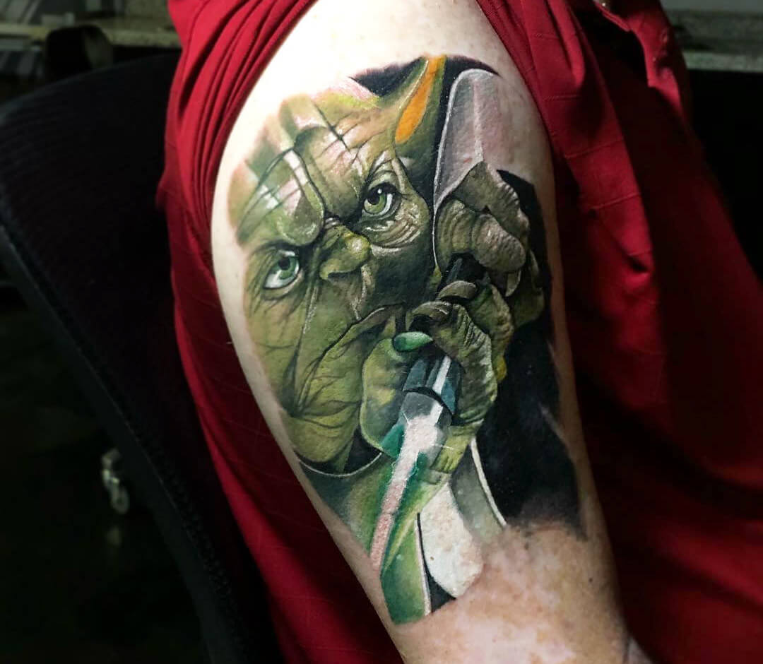 Master jedi Yoda Star Wars tattoo | Star wars tattoo, Tattoos, Nerd tattoo