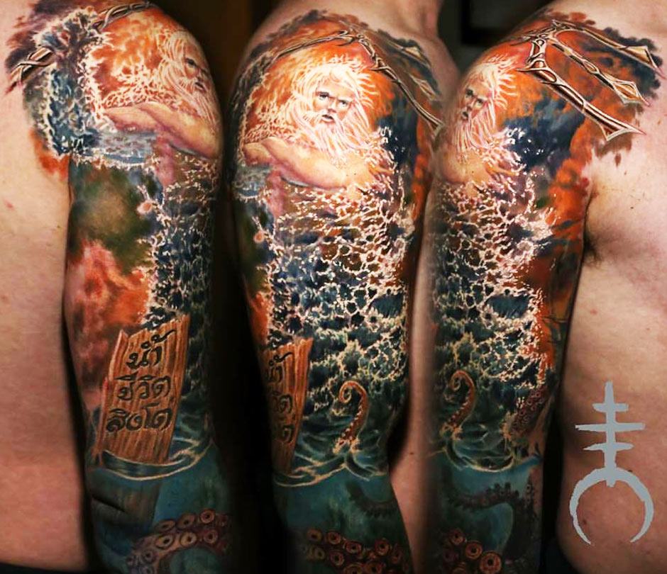 Poseidon tattoo on the homie @Jovi Ico done with #bishopwand and #inte... |  TikTok