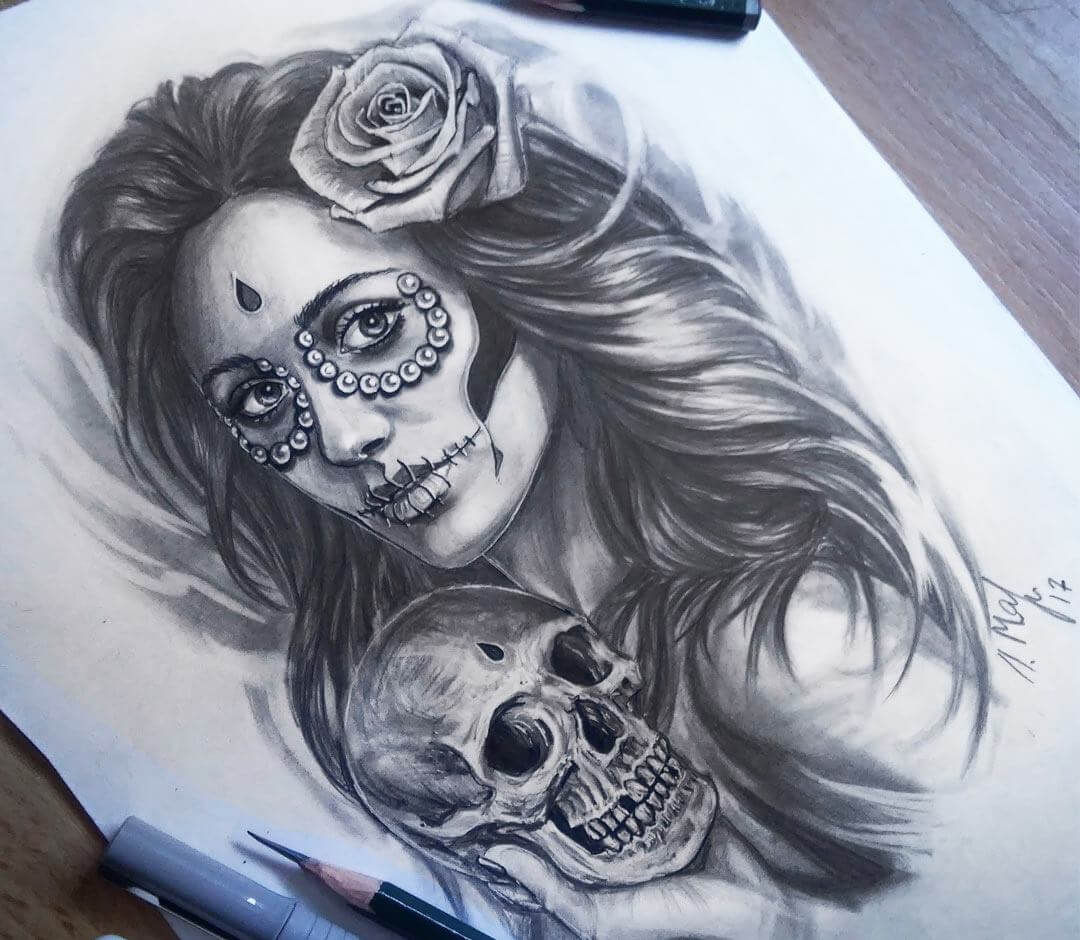 Close. la catrina drawing art tattoo artist Elena Magina. 