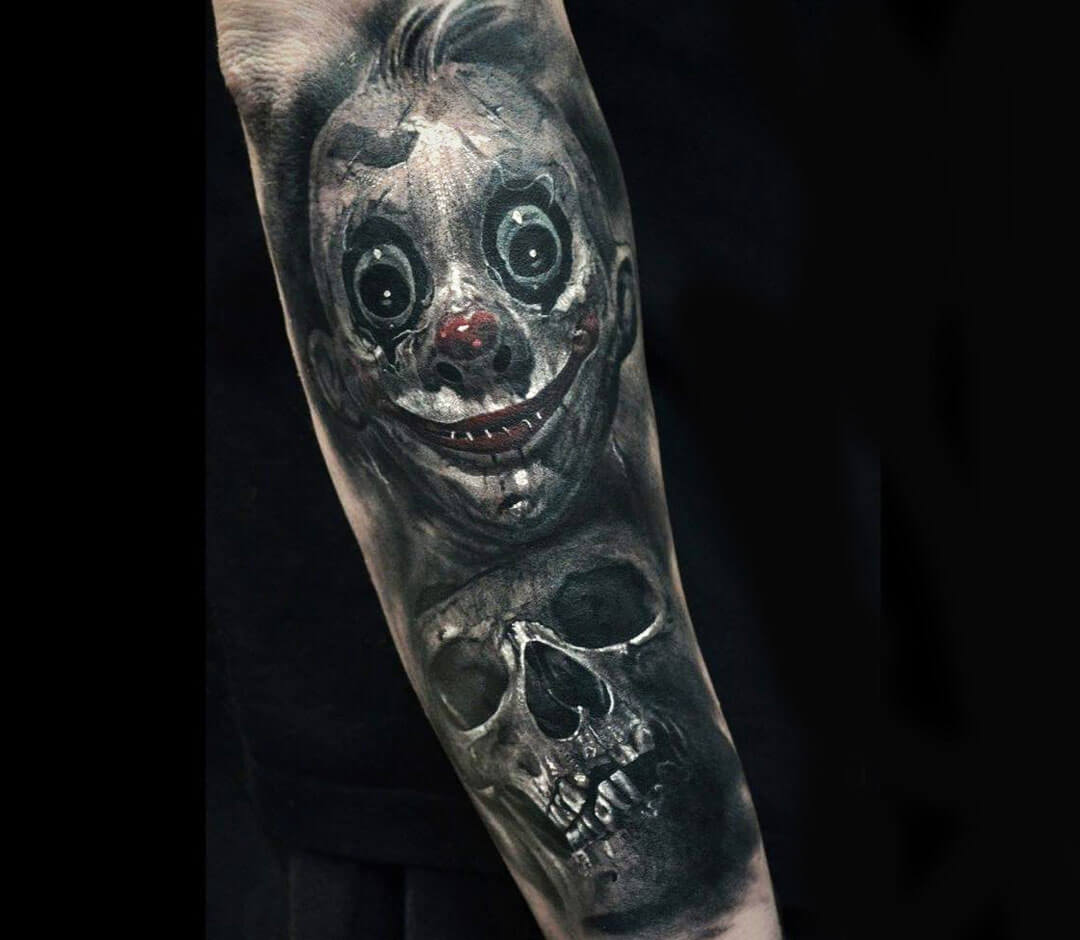 Clown and skull tattoo by Eliot Kohek Photo 28929