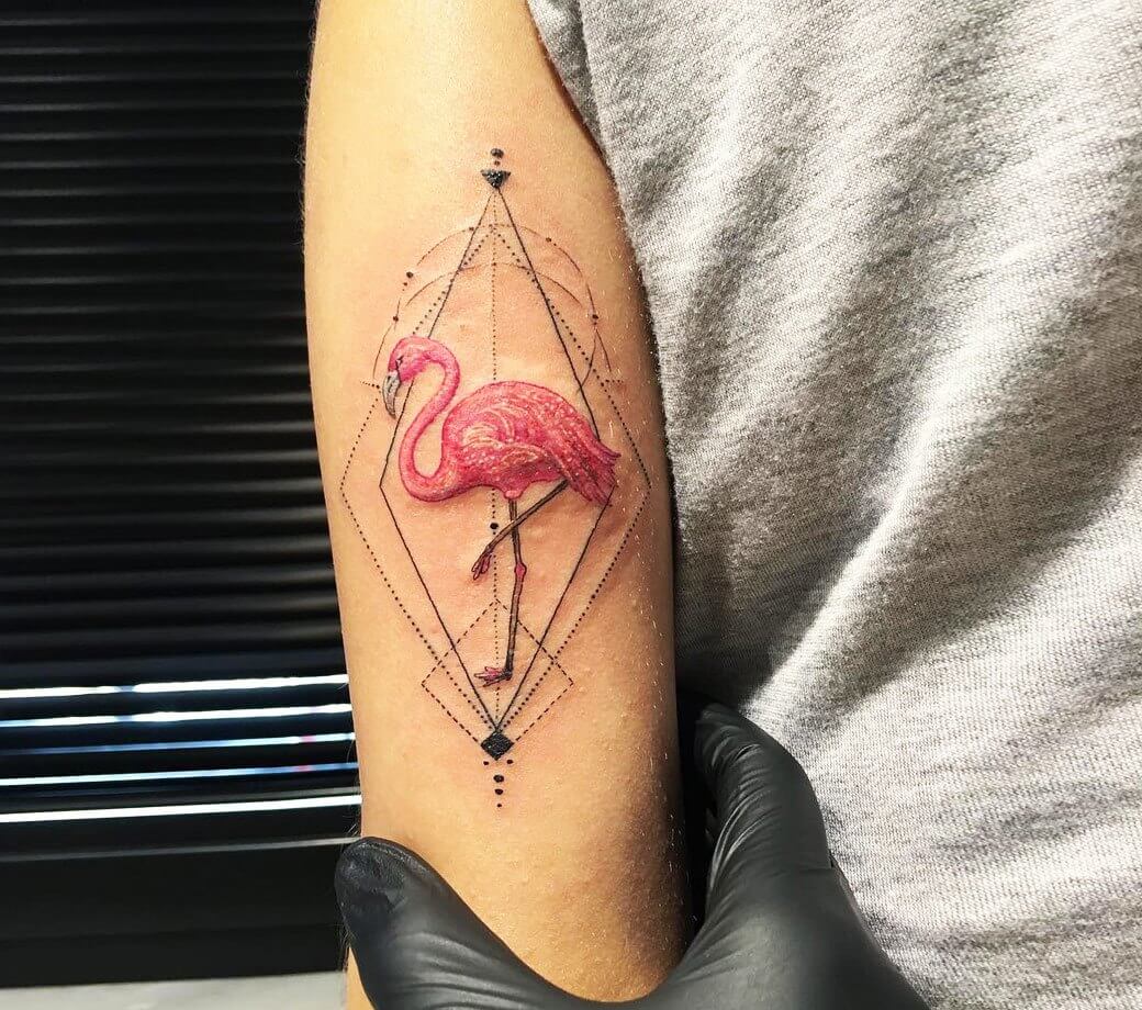 Small Pink Flamingo Tattoo On Wrist