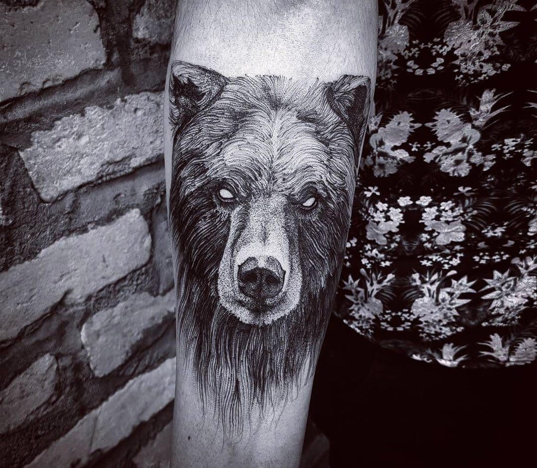 realism bear tattoo on arm | Grizzly bear tattoos, Bear tattoos, Bear tattoo  designs