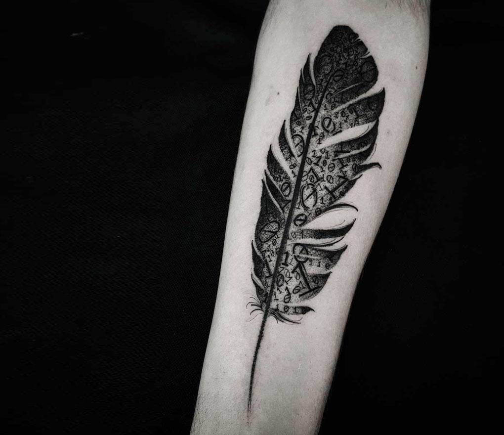 Black and Grey Feather tattoo by Dimas Reyes TattooNOW