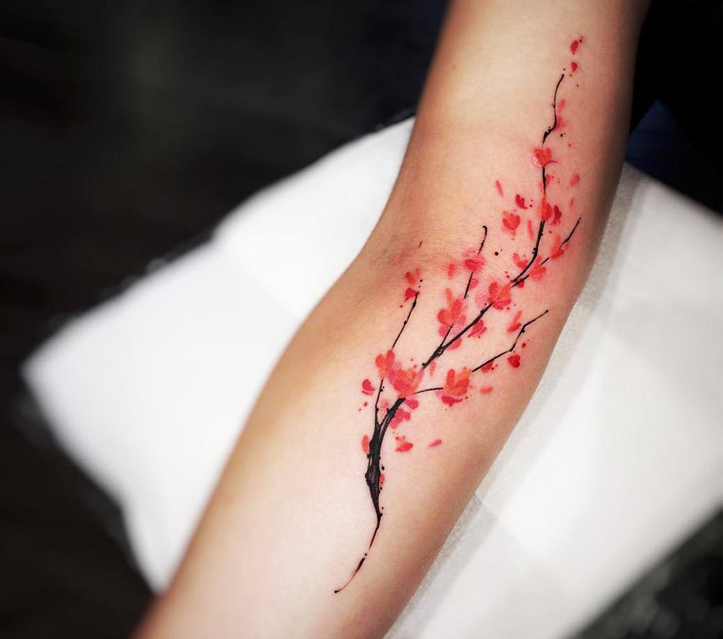 watercolor tattoo cherry blossom