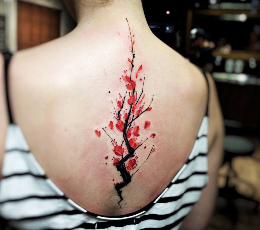 cherry blossom tree with roots tattoo