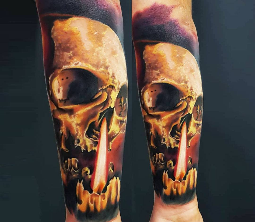 Tattoo photos Gallery. realistic skull ans candle realistic tattoo art Gund...