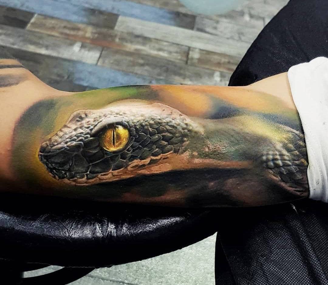 Painted Temple  Tattoos  Animal  Realistic Black and Grey Snake