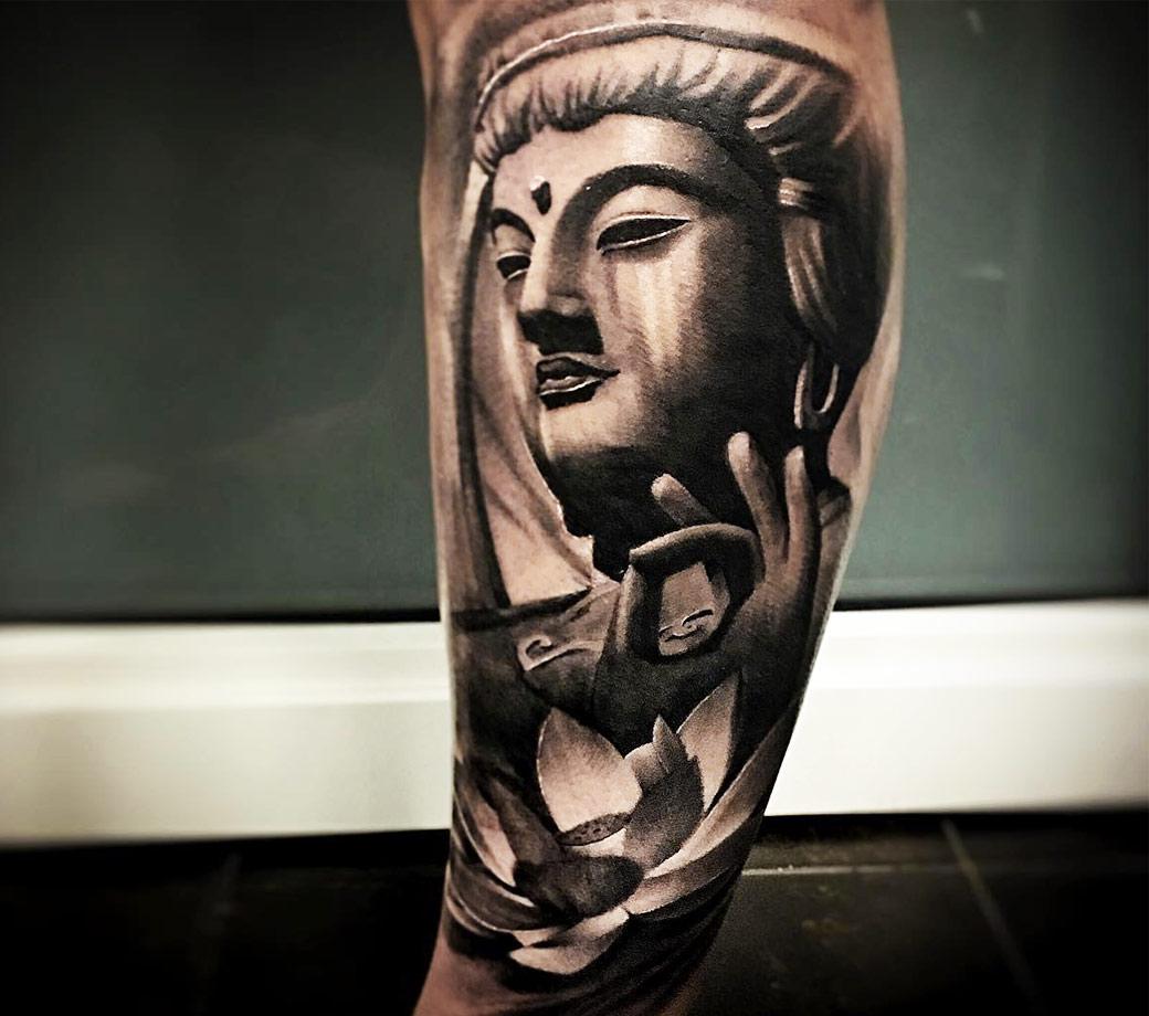 Tattoo photos Gallery. realistic buddha realistic tattoo art Hugo Feist. 