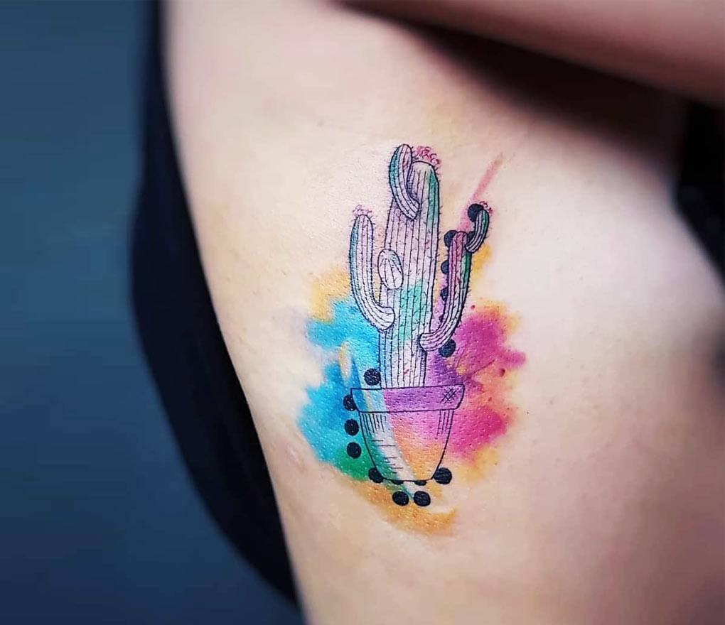 Cactus in pot tattoo by Simona Merlo | Photo 26568