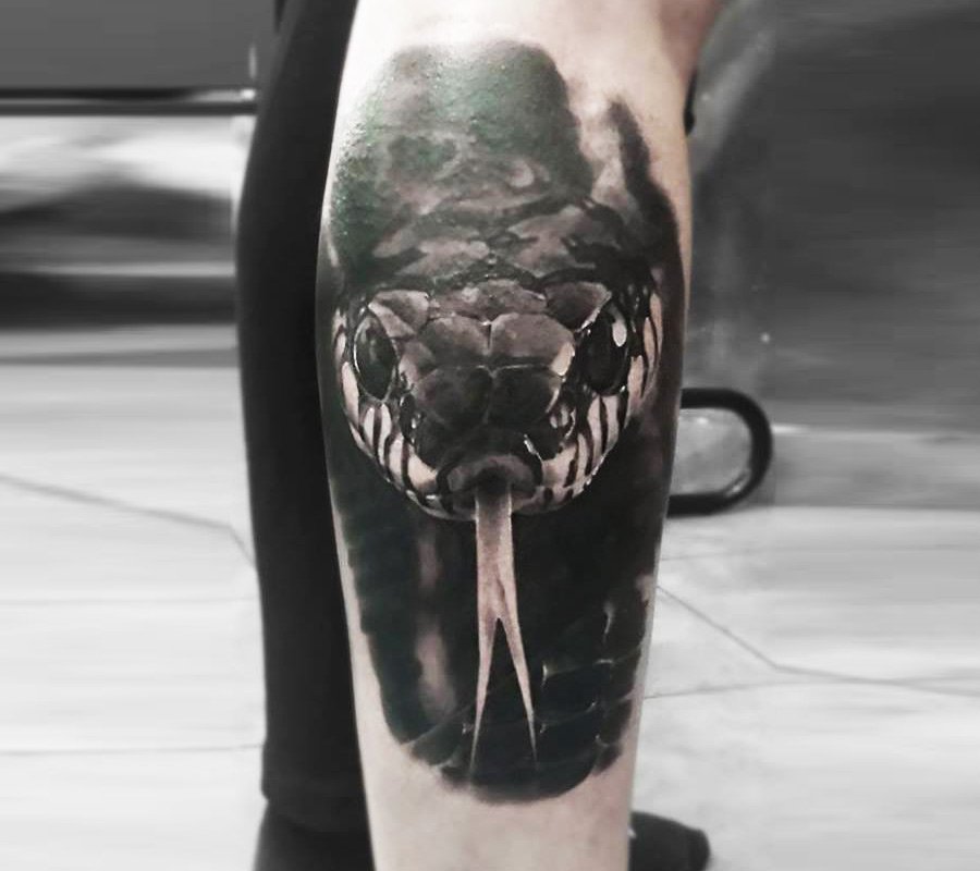 Close. realistic snake head realistic tattoo art Jirka Tattoo. 