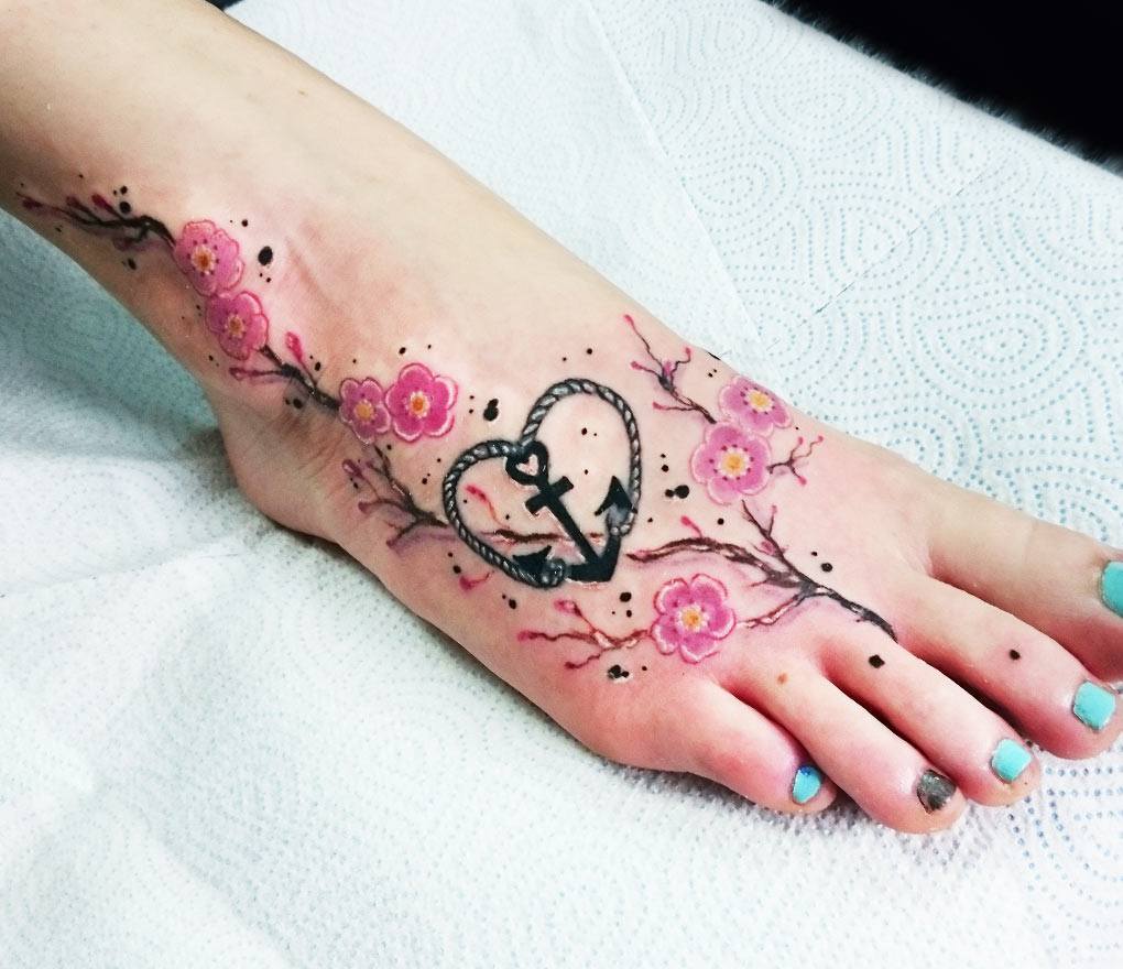 Flowers and Anchor tattoo by Kafka Tattoo | Photo 26086