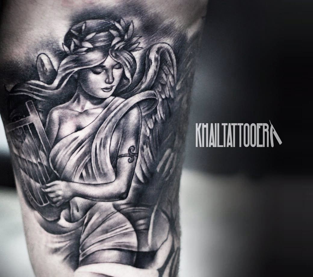 prettyboybrent:black-and-grey-angel-tattoo-brent-mccarron-the-bell-rose- tattoo