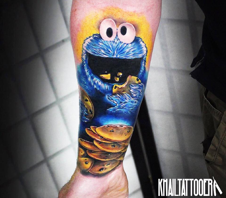 KREA  Cookie monster as a rapper grillz and face tattoo sharp colors by  antgerm
