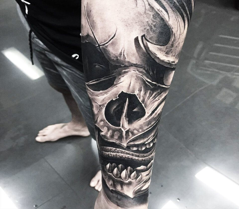 Creepy Skull tattoo by Khail Tattooer | Photo 20731