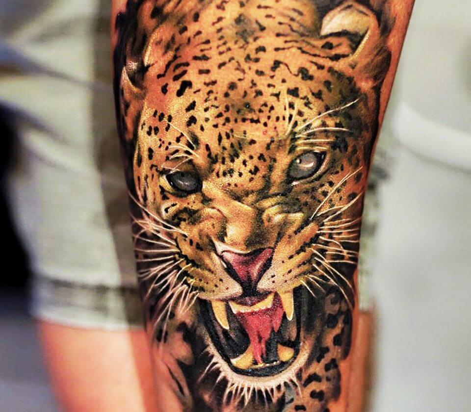 Tattoo photos Gallery. realistic leopard realistic tattoo art Khan Tattoo. 