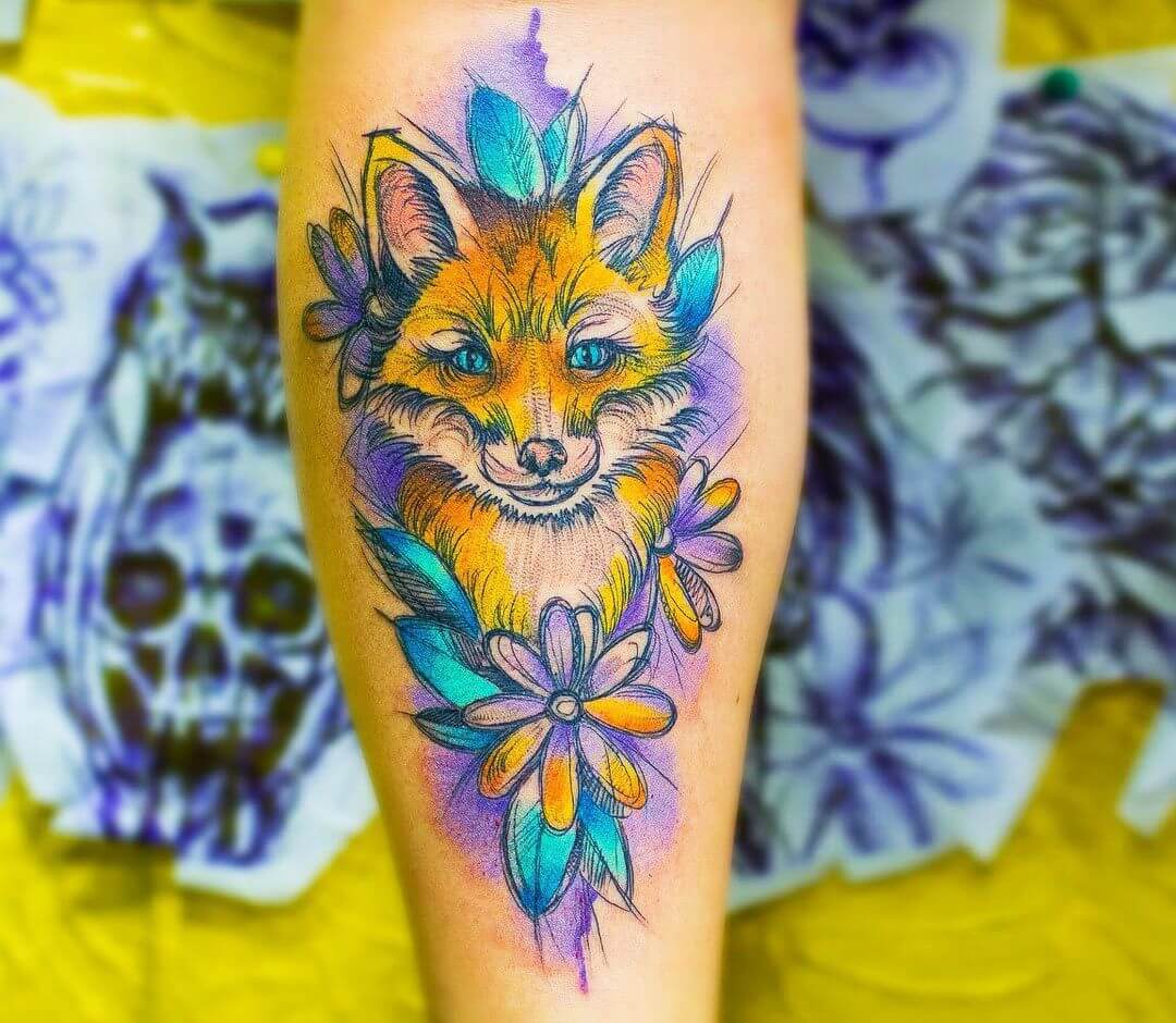 Simona Blanar Watercolor fox tattoo | Watercolor fox tattoos, Fox tattoo, Watercolor  fox