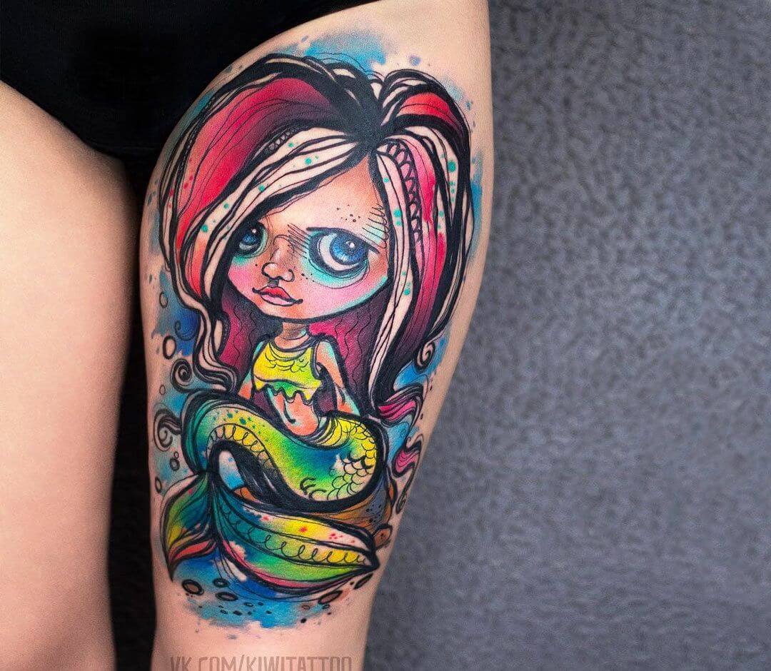 Watercolor Mermaid Tattoo |