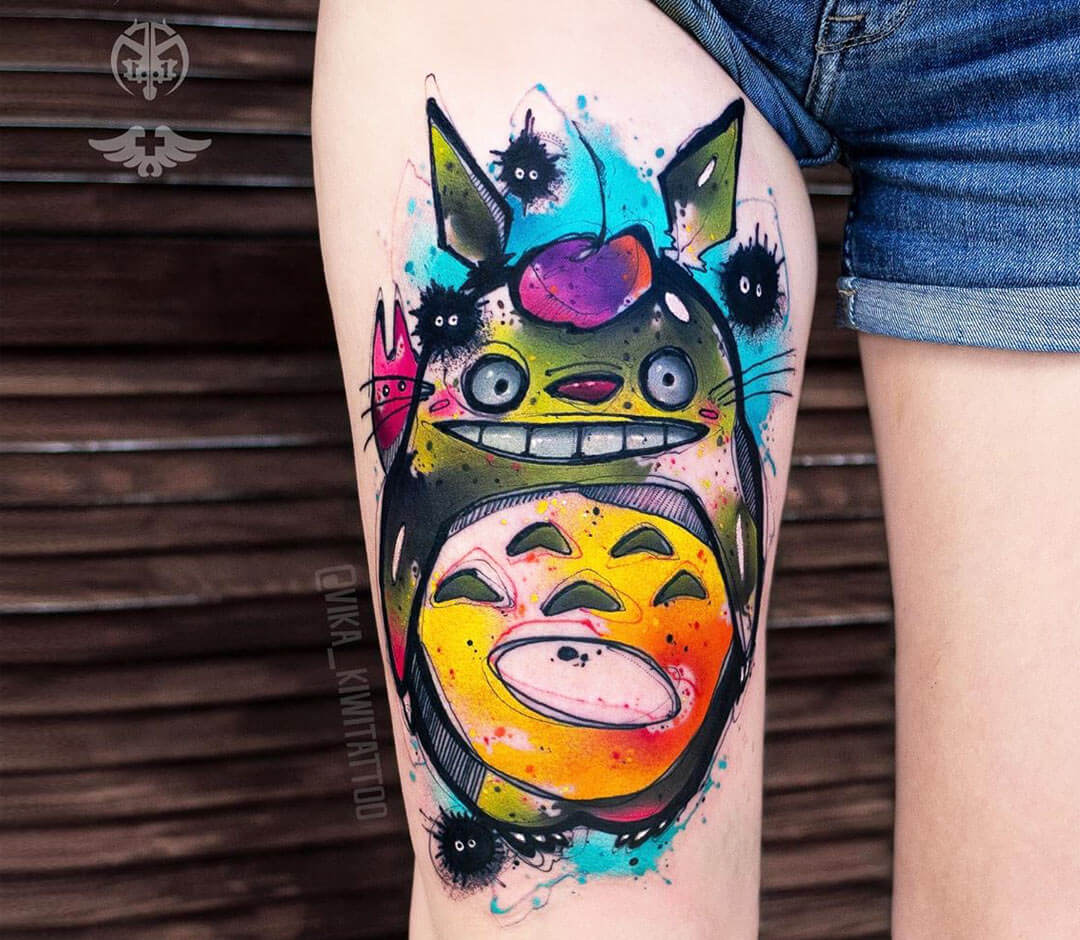Close. watercolor My Neighbor Totoro tattoo art Kiwi Tattoo. 