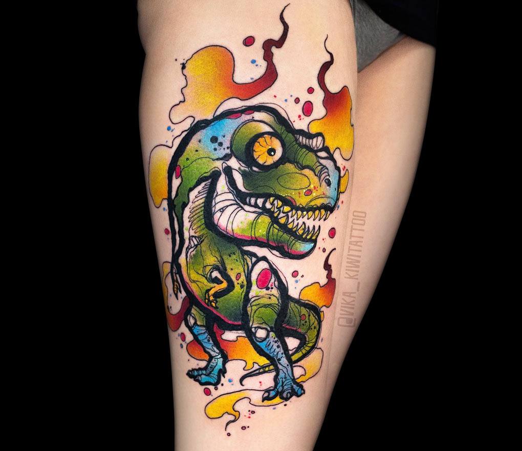 My rainbow space TRex done by Andres Acosta private studio Austin TX   rtattoos
