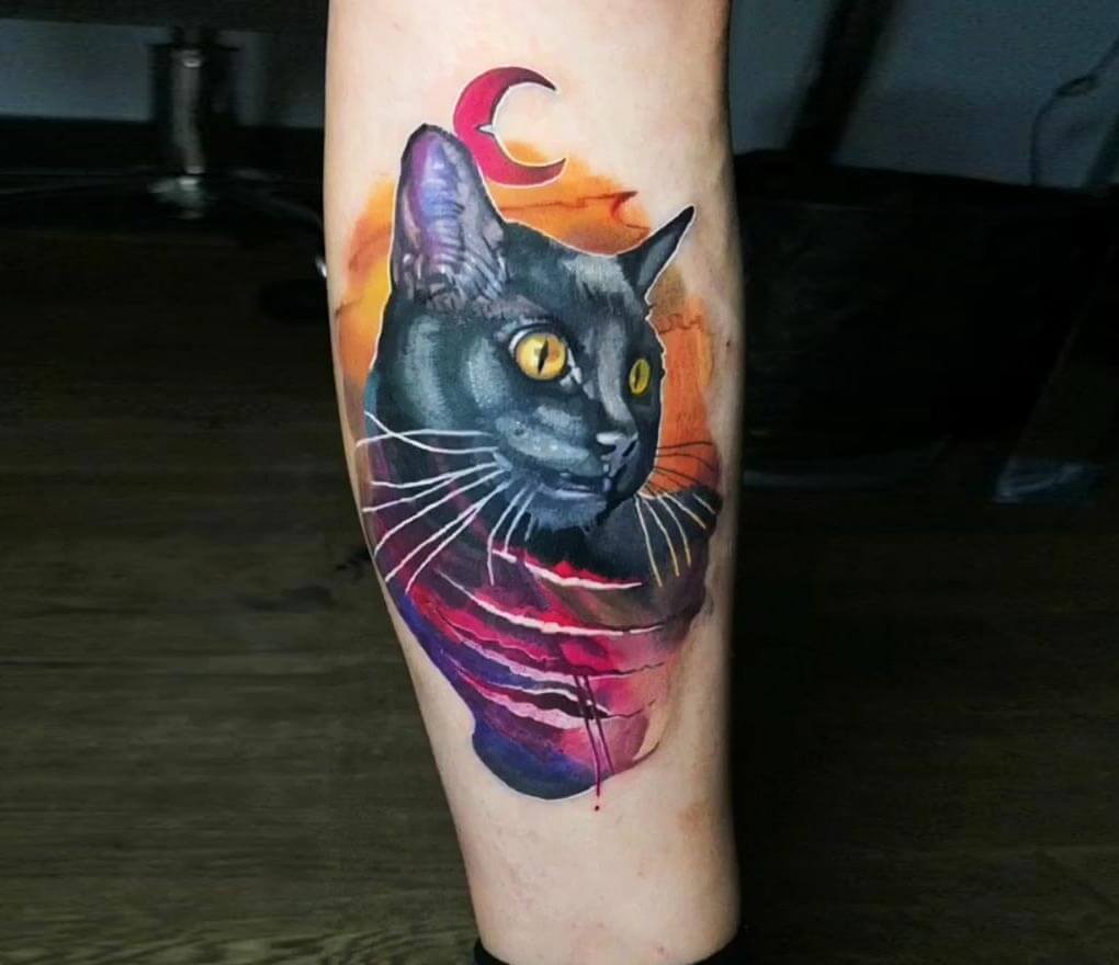 Cartoon Cat Portrait Tattoo by Steve Malley TattooNOW