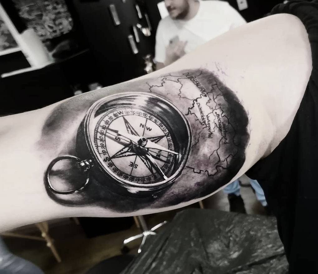 Old Compass and Map by Danny Elliott TattooNOW