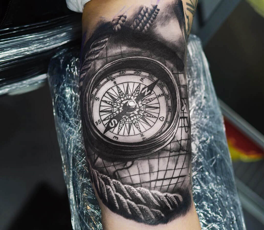 Realism Compass tattoo men at theYoucom