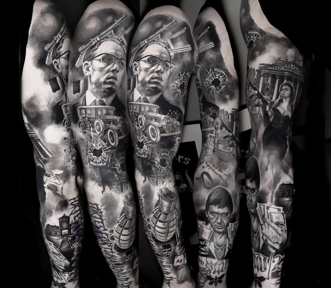 Tetinu Tattoo - Realistic mafia sleeve in progress done by Marek Szklaruk  for appointments contact us here or visit us at the studio Marsaskala Like  and Share pls | Facebook