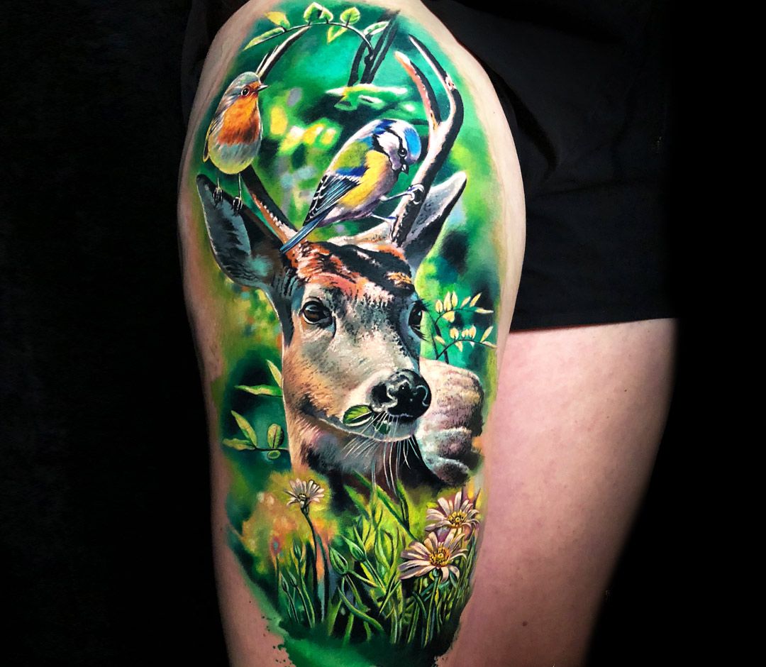 Deer head for Halo🌿 swipe to see some different lighting🔦 • • • #tattoo # tattoos #tattooartist #njtattooartist #njtattoo… | Instagram