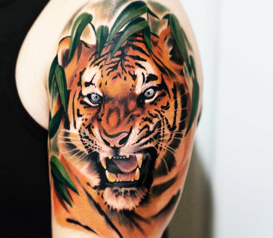 Tattoo uploaded by TattooRietje • Tiger tattoo #colourtattoo #tigertattoo •  Tattoodo