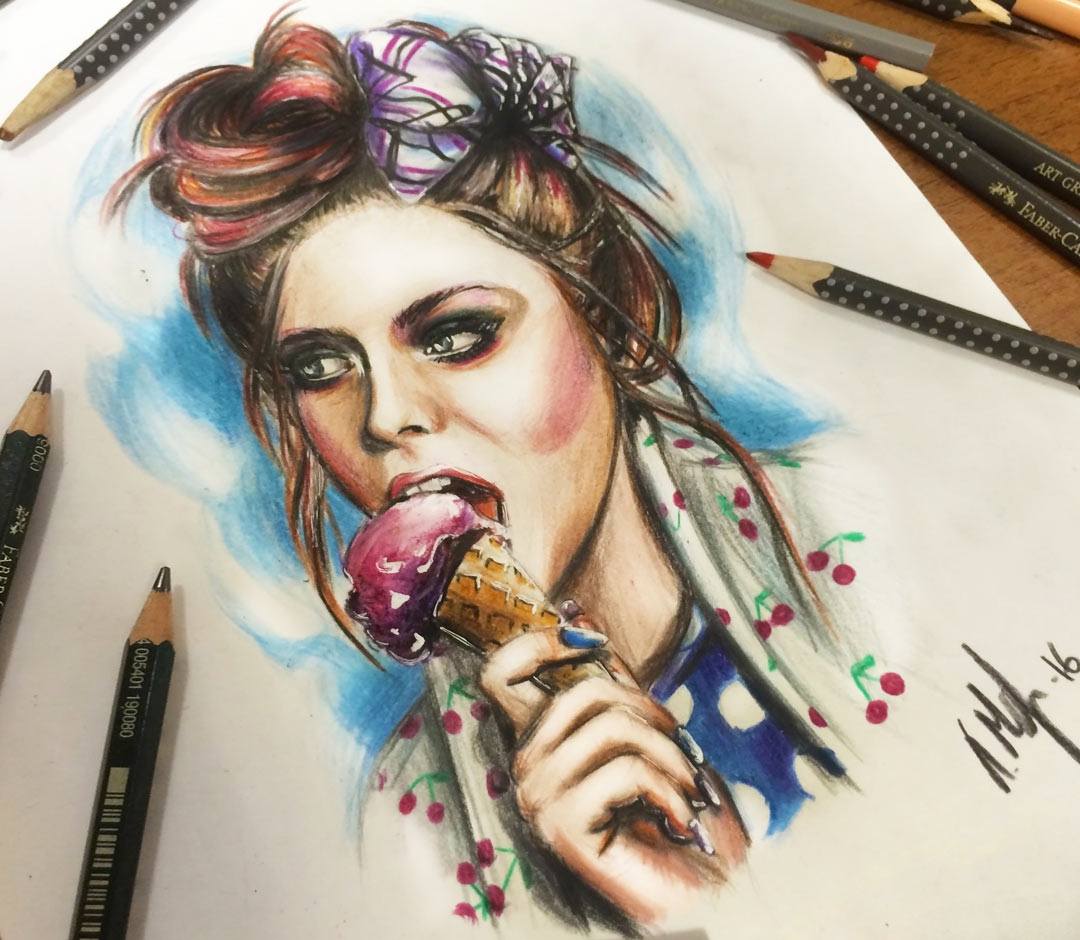 Girl With Icecream Drawing By Malena Tattoo Photo 248