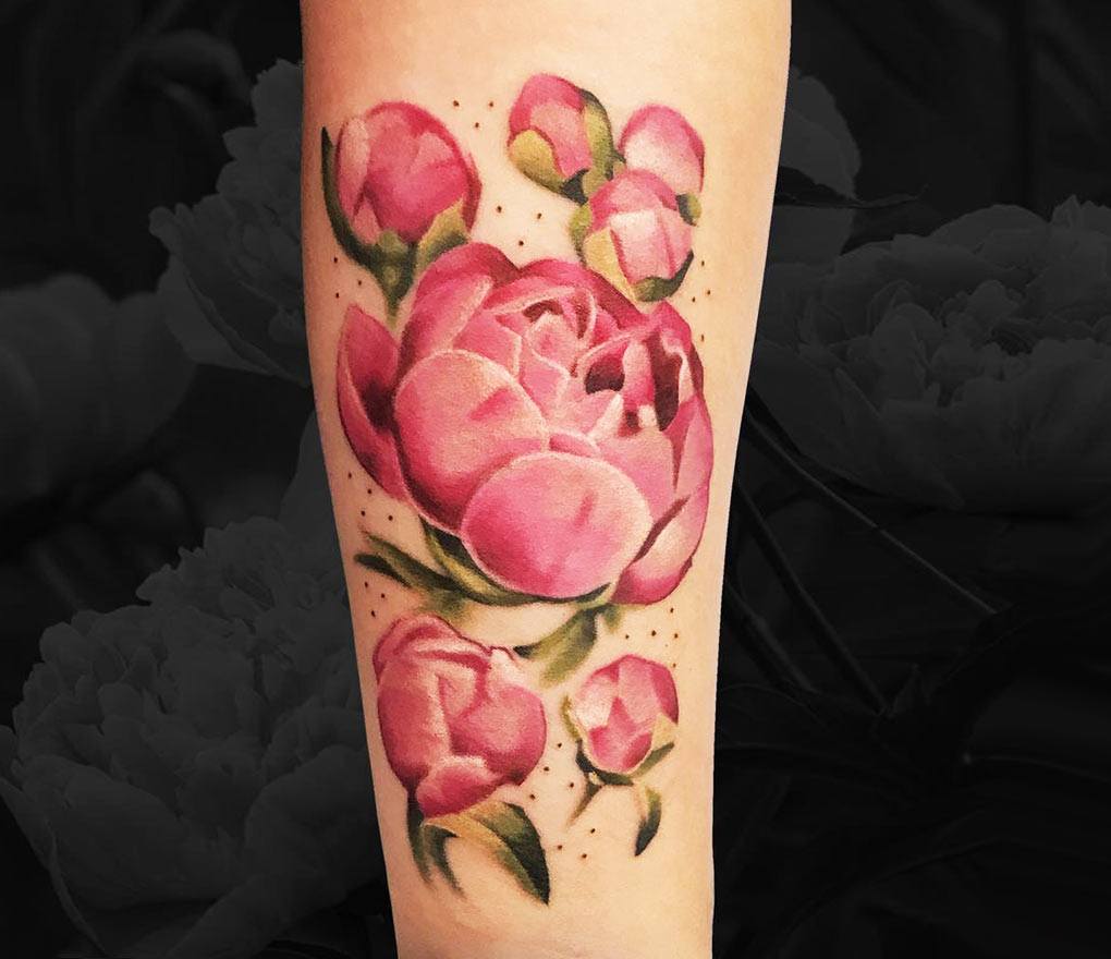 Peonies tattoo by Marc Durrant | Photo 25839
