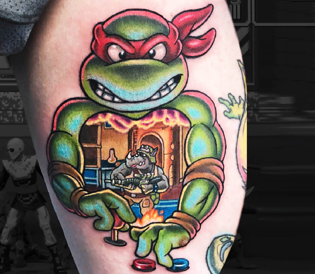 Big day for @tommyboyd82 ⚔️ Ninja Turtles to start his cartoon sleeve ✨# tattoo #cartoon #teenagemutantninjaturtles #tattoos #cartoo... | Instagram