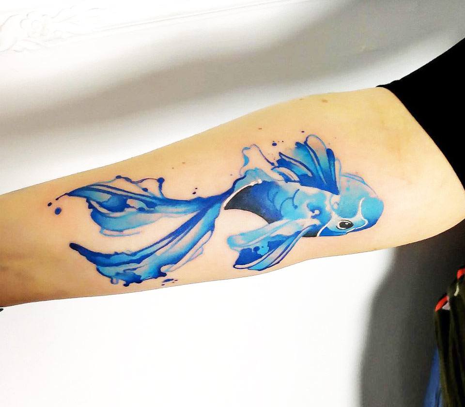 Tattoo photos Gallery. watercolor blue koi fish watercolor tattoo art Marco...