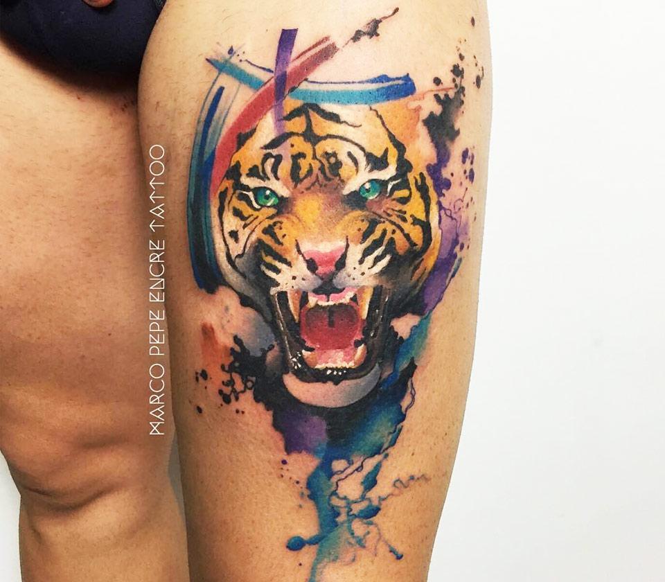 watercolor tattoo tiger