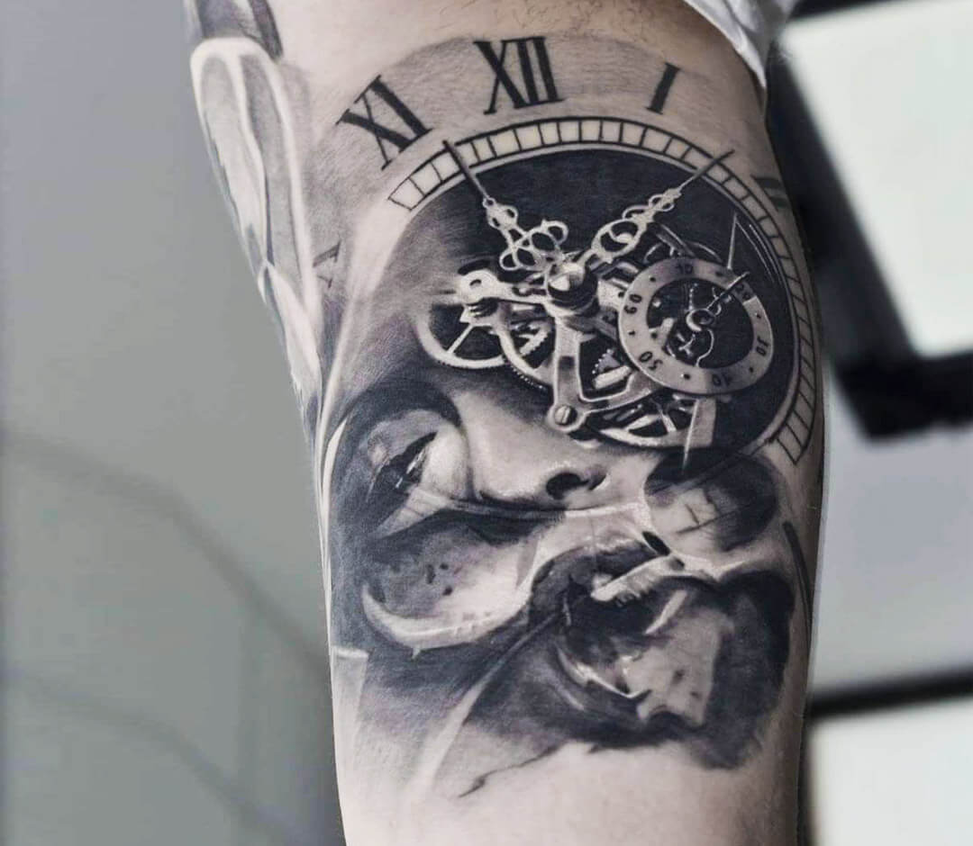 Eye clock skull realistic tattoo  Zealand Tattoo
