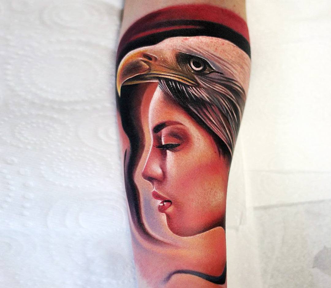 Native American Girl and Eagle tattoo by Renato. Limited availability at  Salvation Tattoo Studios. | Tatuagem casal, Tatuagem lobo simples, Tatoo