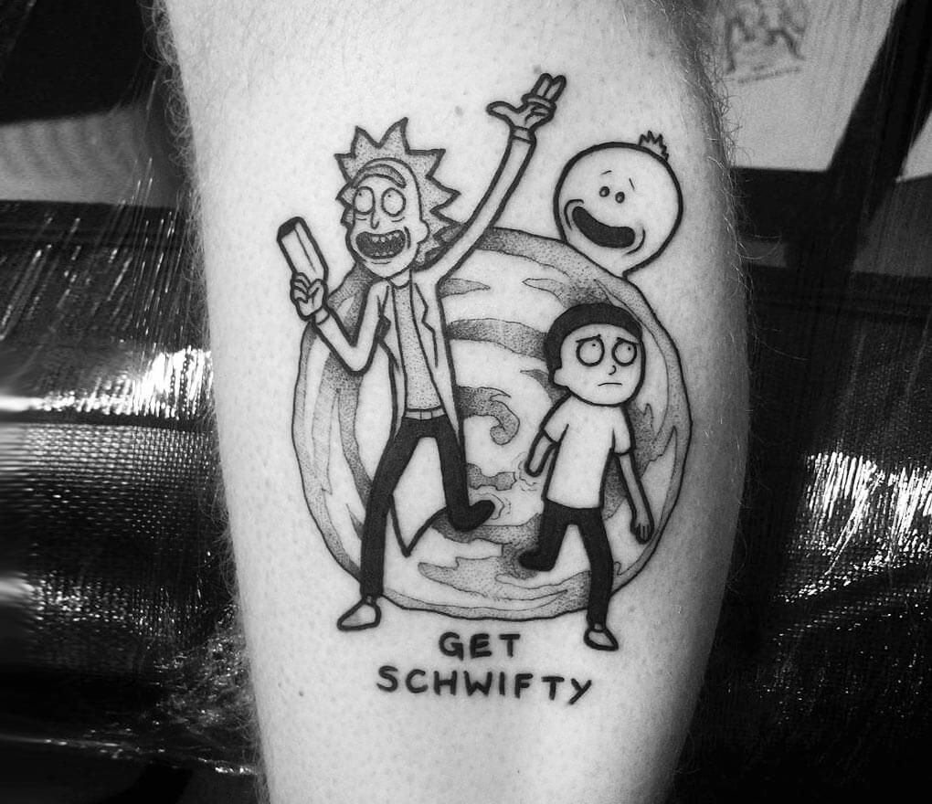 Two tattoos I got in Edmonton Champion Tattoo One Rick and Morty the  other an Elliott Smith tribute  rtattoo