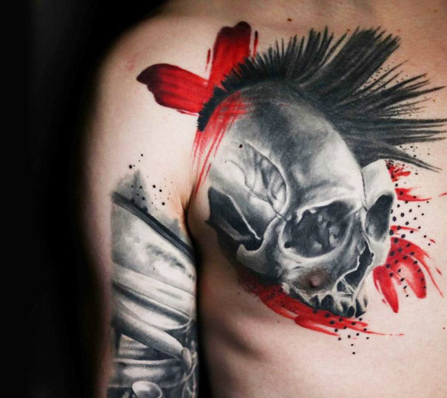 Tattoo photos Gallery. trash punk skull trash tattoo art Michael Cloutier. 