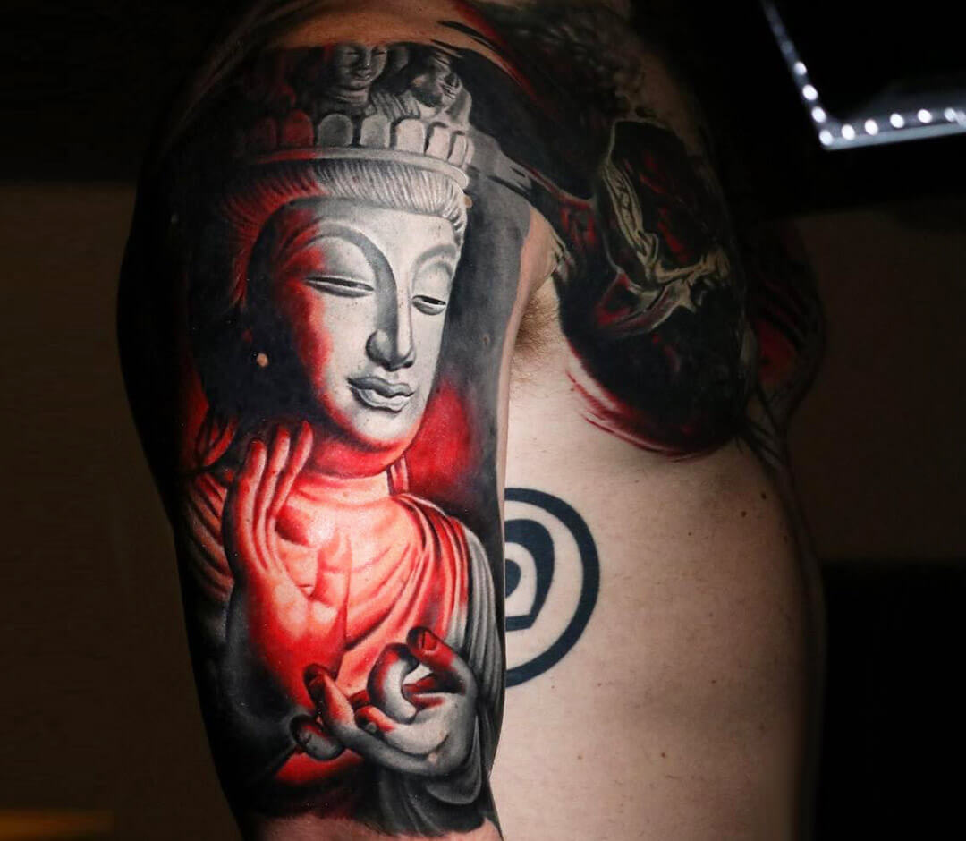 A Buddha tattoo reflects a calm worldview like nothing else. Amazing Buddha  Tattoo by Sakshi Panwar (@_sakshi__panwar_) at Aliens Tattoo… | Instagram