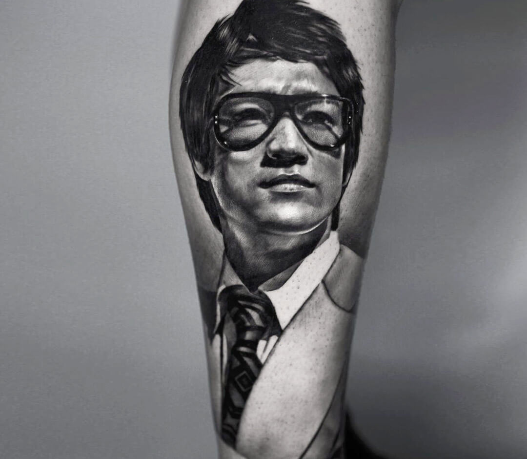 Tattoo photos Gallery. realistic Bruce Lee tattoo art Michael Taguet. 