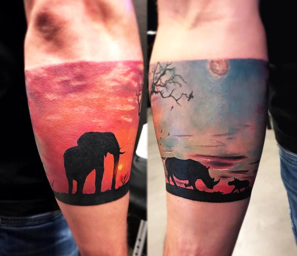 Close. realistic african sunset realistic tattoo art Mike Flores. 